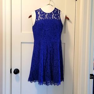 Adelyn Rae cobalt blue fit and flare lace dress